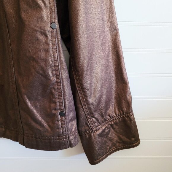 Coldwater Creek Womens Jacket Plus Size 18W Bronze Metallic Pockets Cotton Snaps - Picture 4 of 9